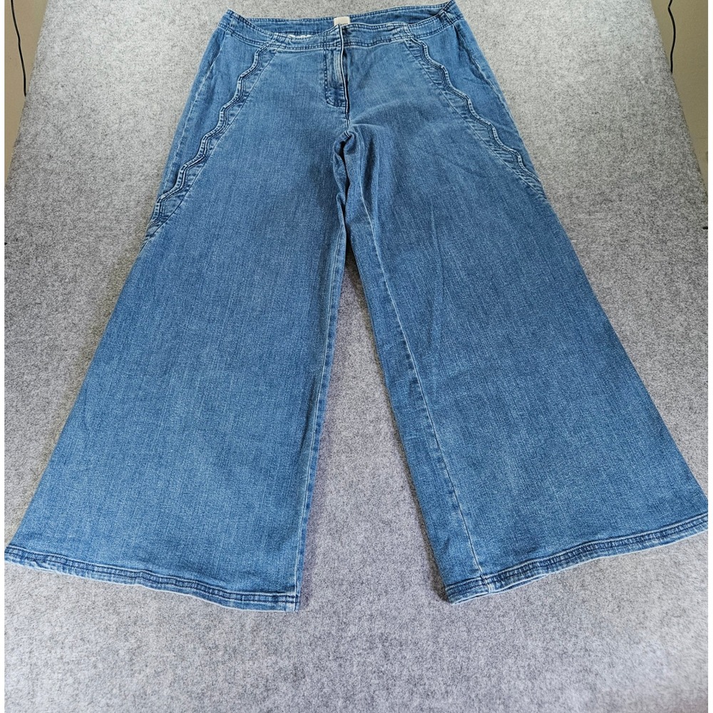 Maeve Anthropologie Blue Wide Leg Scalloped Seam Denim Jeans Size 20W